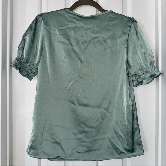 SHEIN / Frenchy Puff Sleeve Button Front Blouse top Mint Green M NWT - Picture 7 of 9